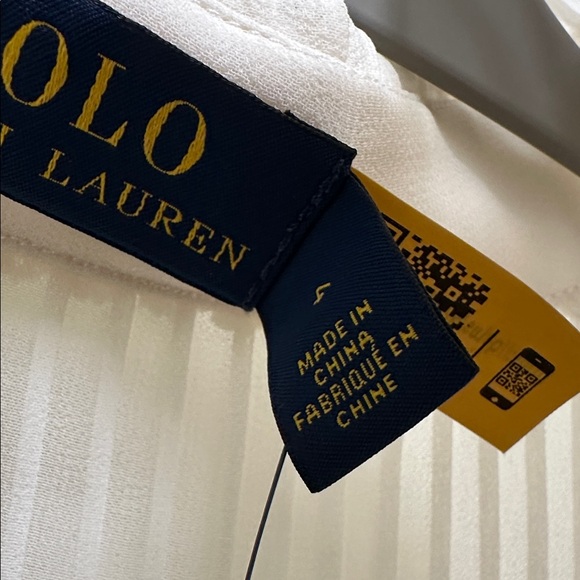 Polo by Ralph Lauren Cream Lace-Front Ruffled High-Neck Blouse Size 4 - Picture 9 of 14